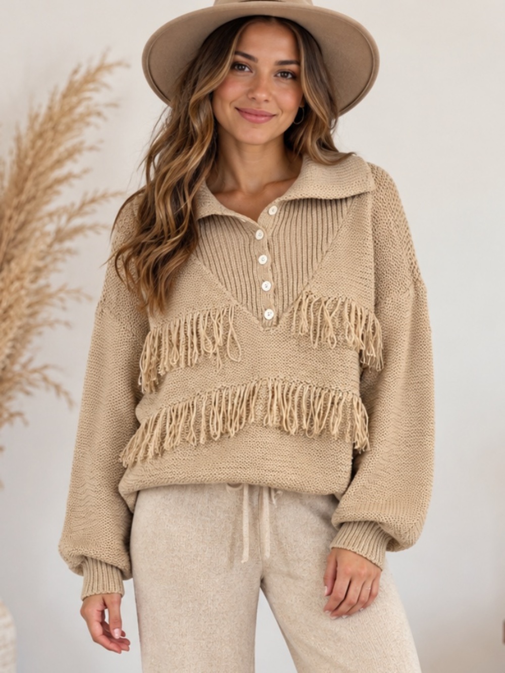 POL Clothing boho fringe knit sweater